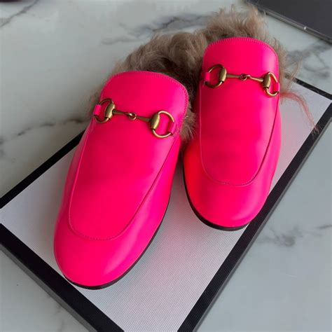 gucci pink fluorescent princetown loafers